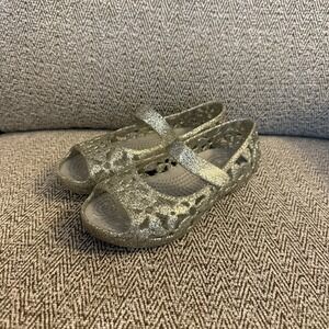 Crocs Isabella Flower Silver Gray Glittery Little Girls Open Toe Jelly Shoes 10